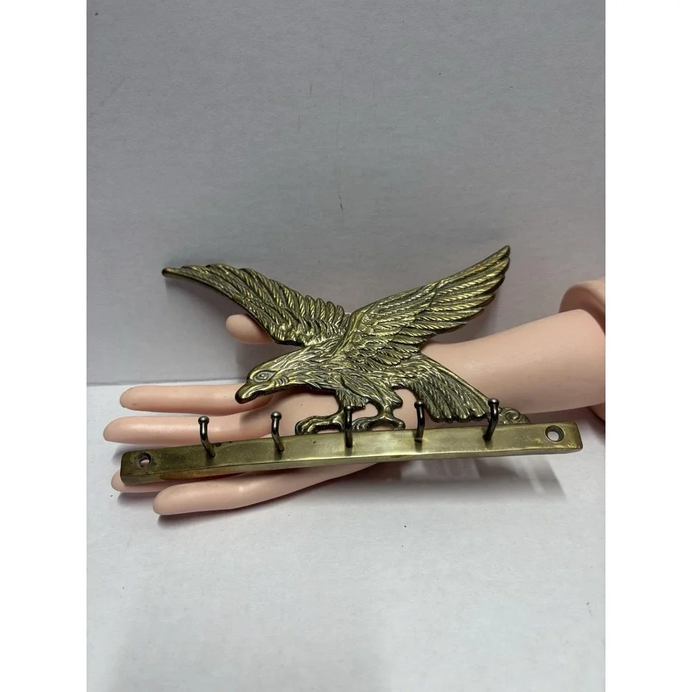 Eagle Key Jewelry Holder Wall Hanging 5 Hooks Wall Mount 7 in Solid Brass‎